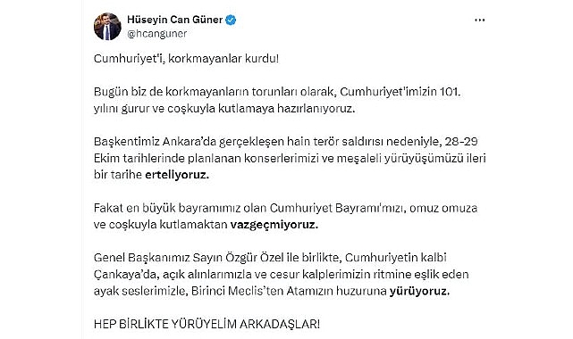 Çankaya Belediye Başkanı Hüseyin Can Güner’in Cumhuriyet Bayramı Etkinlikleri ile İlgili Açıklaması